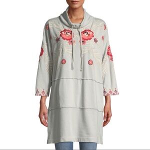 Johnny was Maya Sweatshirt Tunic dress floral embroidered size P XXL grey NWT